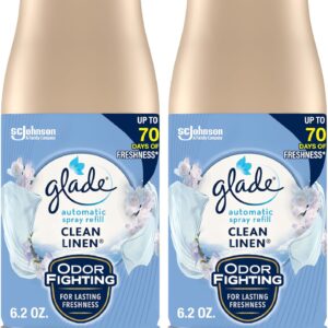 Glade Automatic Spray Air Freshener Refill, Clean Linen, 2 Count | 6.2 oz Each, Home and Bathroom Use, Fits Glade Automatic Spray Holder, Adjustable Timed Fraegrance Release, Odor Fighting