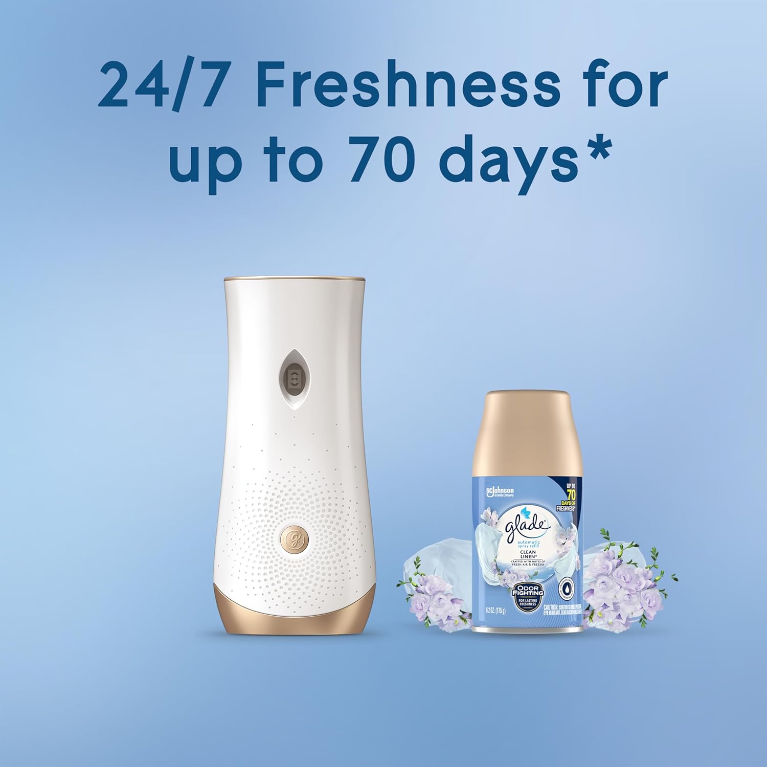 Glade Automatic Spray Air Freshener Refill, Clean Linen, 2 Count | 6.2 oz Each, Home and Bathroom Use, Fits Glade Automatic Spray Holder, Adjustable Timed Fraegrance Release, Odor Fighting - Image 6