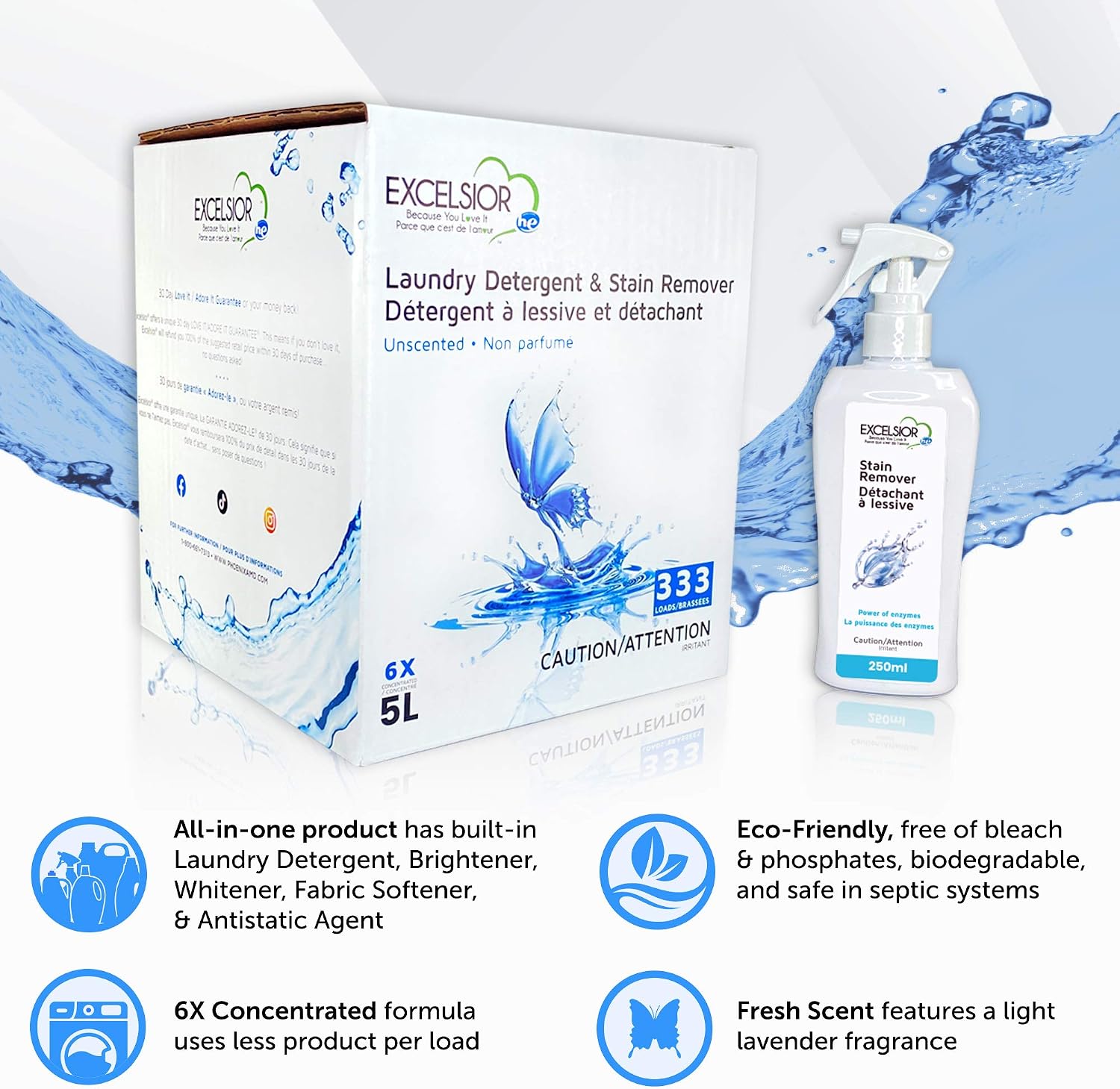 Excelsior HE Laundry Detergent Liquid Fragrance Free Concentrated 333 Loads 5 Liter With Natural Stain Remover, High Efficiency Washing Detergent Laundry Soap Bulk Works In All Washers Unscented - Image 3