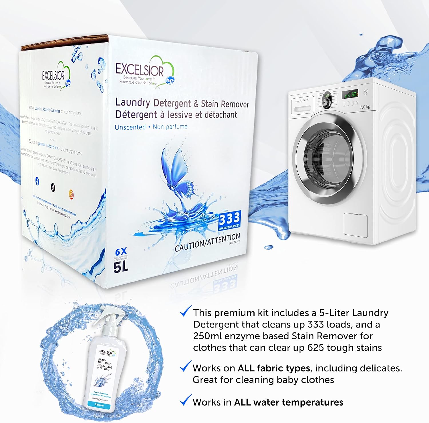 Excelsior HE Laundry Detergent Liquid Fragrance Free Concentrated 333 Loads 5 Liter With Natural Stain Remover, High Efficiency Washing Detergent Laundry Soap Bulk Works In All Washers Unscented - Image 4