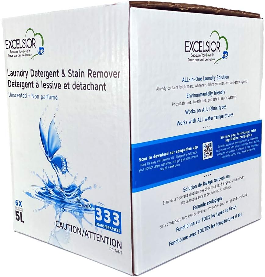 Excelsior HE Laundry Detergent Liquid Fragrance Free Concentrated 333 Loads 5 Liter With Natural Stain Remover, High Efficiency Washing Detergent Laundry Soap Bulk Works In All Washers Unscented - Image 8