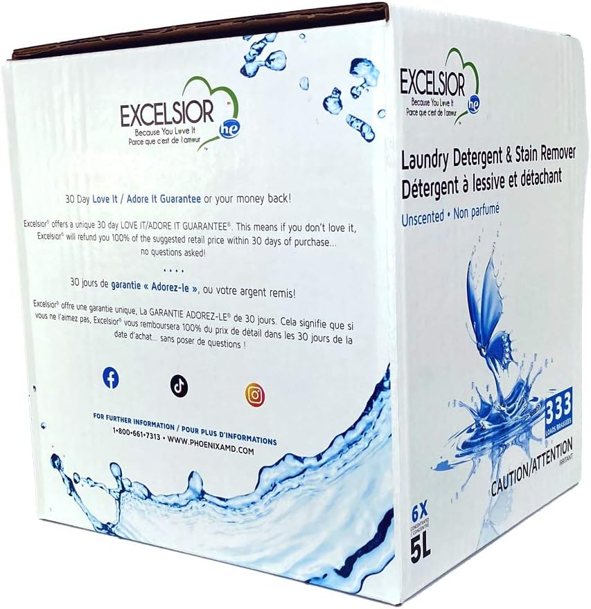 Excelsior HE Laundry Detergent Liquid Fragrance Free Concentrated 333 Loads 5 Liter With Natural Stain Remover, High Efficiency Washing Detergent Laundry Soap Bulk Works In All Washers Unscented - Image 9