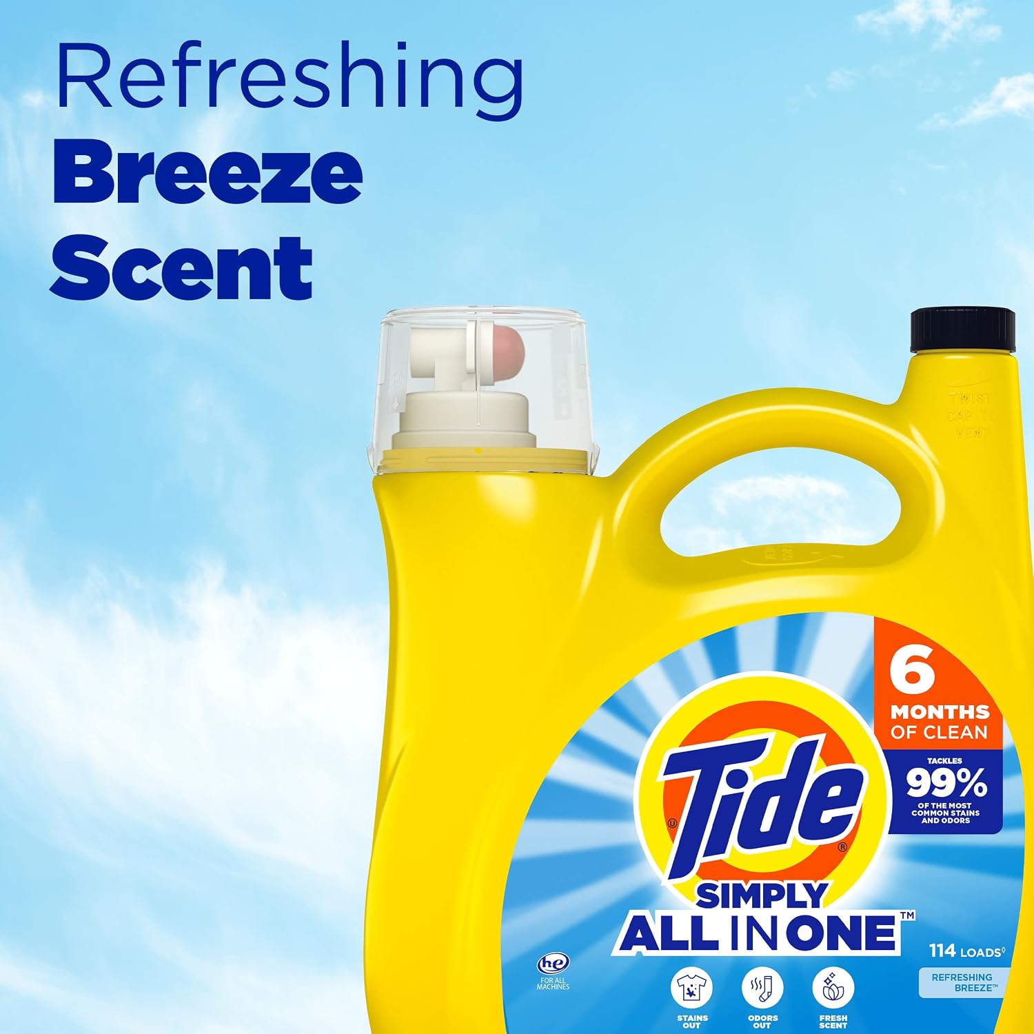 Tide Simply All-In-One Liquid Laundry Detergent, Refreshing Breeze Scent, 128 Loads, 168 fl oz - Image 4