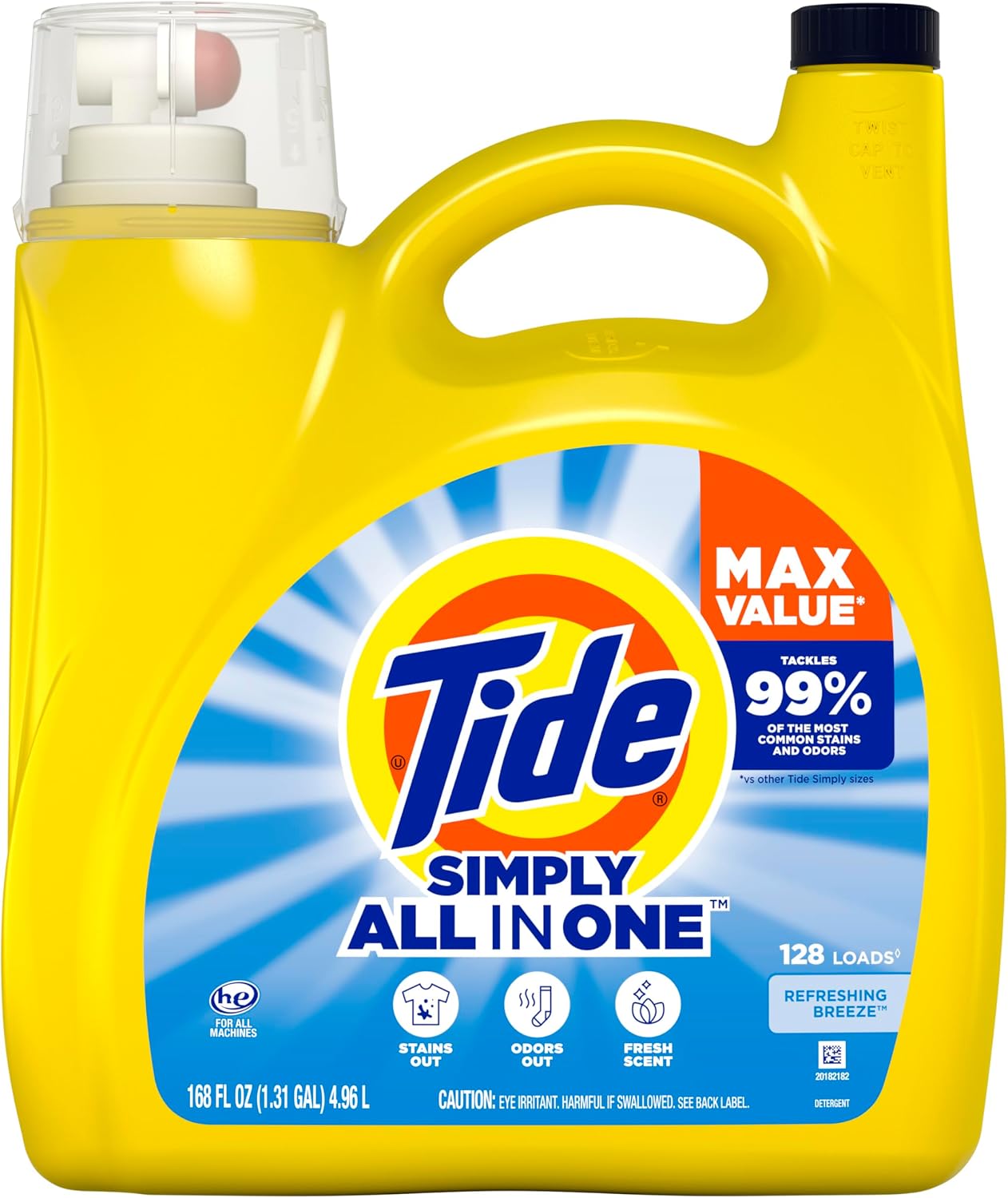 Tide Simply All-In-One Liquid Laundry Detergent, Refreshing Breeze Scent, 128 Loads, 168 fl oz - Image 6